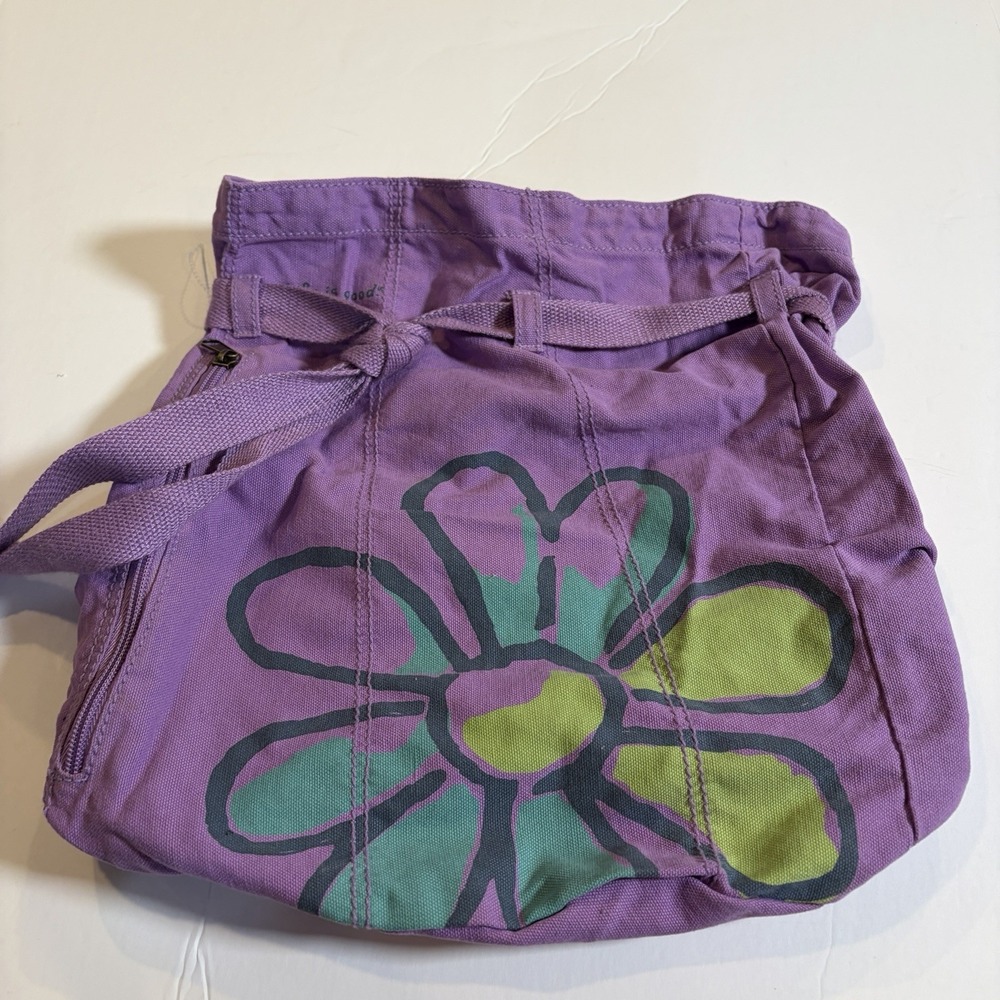 Life is Good Purple daisy book bag knapsack drawstring Yoga School Travel Bag